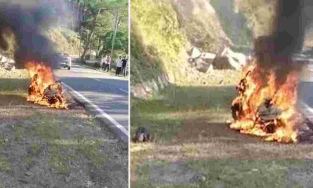 चलती स्कूटी में अचानक लगी आग…दो युवक थे सवार…