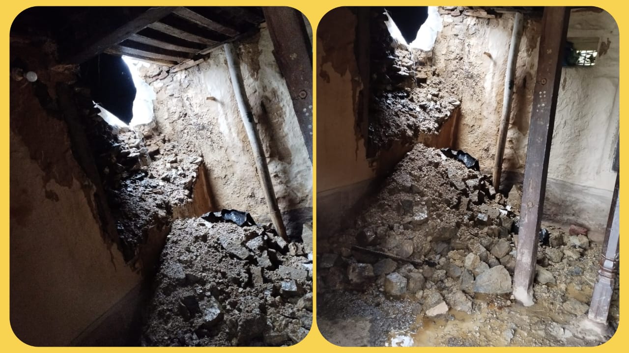 दीवार और छत तोड़कर बारिश का पानी घुसा घर में… लगातार दो दिन की बारिश ने किया नुकसान…